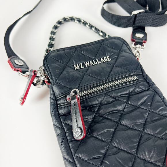 MZ Wallace Micro Crosby Crossbody Shoulder Quilted Nylon Solid Black Bag Purse - Picture 7 of 7